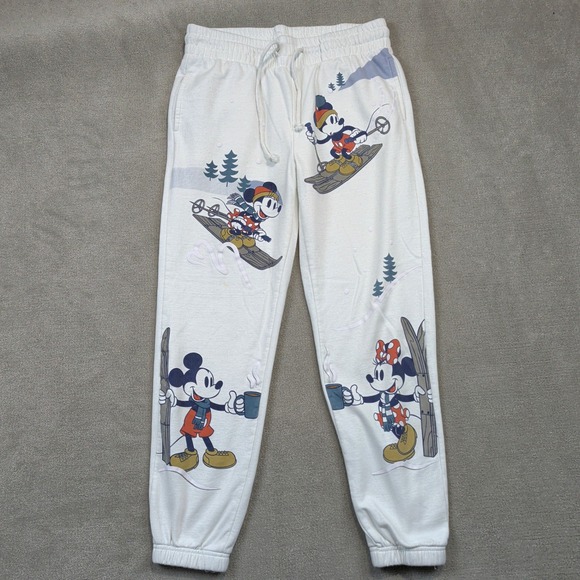 Disney Mickey Mouse Size M 8/10 Kids Winter White Skiing Graphic Joggers Pants — photo 2